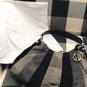Stuart Weitzman Two-Tone Suede Hobo in Black and Gray